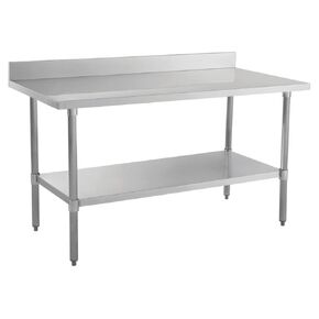Kratos Commercial Worktable, Stainless Steel Kitchen Prep Table 24" Dx60 W with Undershelf and Backsplash, NSF, 18ga/304SS (28W-025)