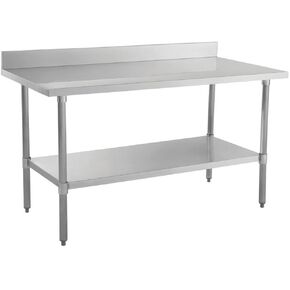 Kratos Stainless Steel Kitchen Prep Table 60"x24" with Backsplash and Undershelf, NSF Worktable for Restaurants - 16ga/304SS