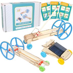 STEM Kit – 3 DIY Car Projects Powered by Rubber Bands, a Solar Cell, and a Mousetrap - STEM Kits for Kids Ages 8-14 – Educational DIY Kit for Classroom, Homeschool, Science Projects, or Gifts