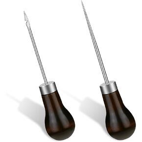 BAGERLA 2 Types Awl, Wooden Handle Scratch Awl, Awl Tool Gourd Shape Awl, Sewing Awl Leather Craft Tool for Leather Craft Punch Hole Sewing DIY Handmade Stitch