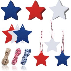 120 PCS Star Gifts ، Red White Navy Blue Star على شكل نجمة ، علامات الورق ، الرابع من يوليو ، ملصقات شنق