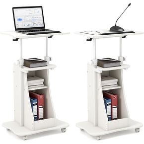Powerstone Sit to Stand Mobile Lectern Teacher Hight Leight Leightable Rolling Cart Cart Cart Cartp مع مرور تخزين أعلى للفصول الدراسية ، الحفل ، الكنيسة