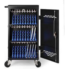 POCHAR 30 Unit Device Charging Station for Chromebook, iPad, 14'' Laptop - Charging Cart with Charger Cable Management, Circuit Breaker, Grounding Protection, Assembly Required