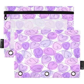 Pencil Pouch for 3 Ring Binder Cute Pink Ribbon Bow Binder Pencil Case with Smooth Zipper Clear Window Pencil Case 2 Pack for Office School College Supplies