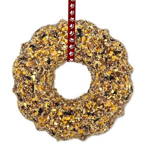 Birdseed Wreath for Blue Jays, Cardinals, Finches and Other Songbirds (Dog Prints Ribbon)