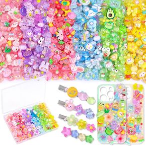 100Pcs Mixed Colors Slime Charms Assorted Cute Jelly Embellishments, Random Bulk Flatback Resin Ornament Bear Star Kawaii Slime Accessories for Phone Junk Case, Scrapbooking Crafting & DIY Decor
