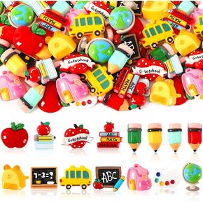 Jansun Back to School Resin Charms Pencil Book Blackboard Flatback Resin for DIY Crafts Cell Phone Case Photo Frame Hairpin Keychain Earrings Jewelry Making (15 Style)