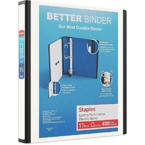 1-1/2 Inch Staples Better View Binders with D-Rings (White)