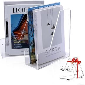 2-Pack Clear Acrylic Magazine File Holder, Vertical File Folder Holder, Acrylic Desk Organizer, Magazine Holder, Bookshelf Desk Office, Folder Organizer Document Rack + Phone Holder
