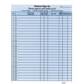 Patient Sign-in Sheets, HIPAA Compliant, 8-1/2" x 11" Carbonless Form, Blue (Pack of 125)