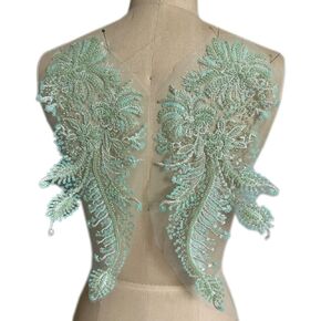 Lace Applique Sew on Beads Trim Patches Accessories for Sewing Wedding Bride Dress Veil Clothes Decoration (White)
