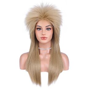 BERON 16'' New Vogue Men's Mullet Wig Costume Party Synthetic Wigs Hairnet Included (Black)