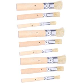 3Set Oil Painting Brush Kit Wooden Handle Bristle Template Brushes for DIY Art Crafts Comfortable Grip Stencil Brushes Suitable for Adults