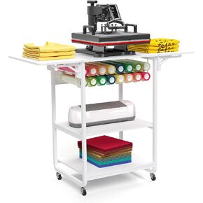 Foldable 3 Tier Movable Heat Press Table Stand, Rolling Heat Transfer Machine Cart, Heavy-Duty Crafting Table, Heavy Duty Workbench, DIY Sublimation Transfer Machine Metal Shelf Storage Organization