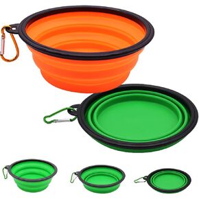 2-Piece Set of Silicone Folding Dog Bowls, Portable Pet Water and Food Bowls with Buckles, Pet Cat Feeding Cups and Plates, Portable Foldable and Expandable Travel
