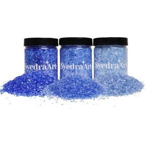 Syedra Crushed Glass for Crafts, 1-3mm Set of 3, Small Broken Glass Pieces Glitter for DIY Vase Filler Decoration 1lB (Blue)