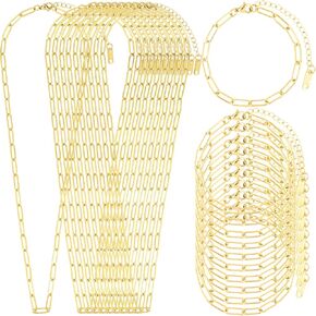20 Pcs Chain Necklace Bracelets Kit, 18K Gold Paperclip Chain, Including 18 Inch Necklace & 6.5 Inch Charm Bracelet with Lobster Clasps, Perfect for Women DIY Jewelry Making