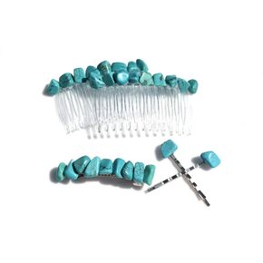 Turquoise Stone Hair Clip Set - Includes 2 Hair Combs, 1 60 mm French Barrette, 2 Hair Pins