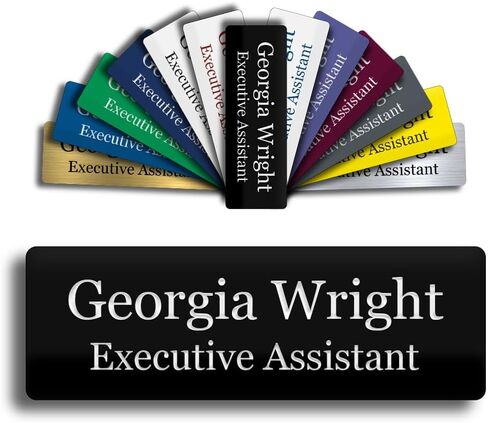 Custom Engraved Name Tag 1" x 3" Personalized Badge Magnetic or Pin Backing Made in The USA by Gem Awards (Gold) in Saudi Arabia