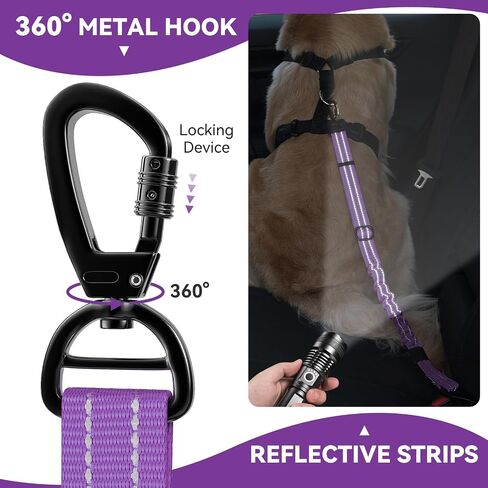 Pawaboo Dog Seat Belt for Car, 2 Pack Dog Seatbelt for Car Headrest, Retractable Anti-shock Pet Harness for Vehicle with Elastic Bungee, Adjustable Reflective Dog Leash with 360° Metal Hook in Kuwait