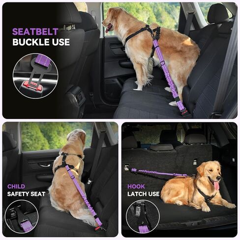 Pawaboo Dog Seat Belt for Car, 2 Pack Dog Seatbelt for Car Headrest, Retractable Anti-shock Pet Harness for Vehicle with Elastic Bungee, Adjustable Reflective Dog Leash with 360° Metal Hook in Kuwait