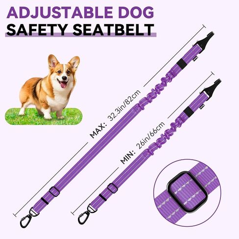 Pawaboo Dog Seat Belt for Car, 2 Pack Dog Seatbelt for Car Headrest, Retractable Anti-shock Pet Harness for Vehicle with Elastic Bungee, Adjustable Reflective Dog Leash with 360° Metal Hook in Kuwait