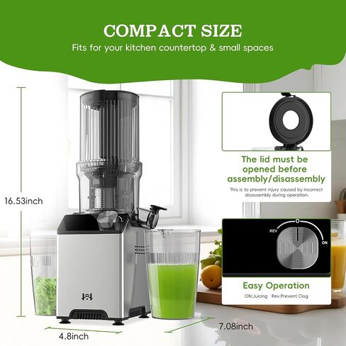Masticating Juicer Machines, Touch Screen Juice Maker, Juice Extractor Machine for Vegetable & Fruit, Electric Juicer with 2 Speed Modes & Quiet Motor, Easy to Clean with Brush, Black in Saudi Arabia