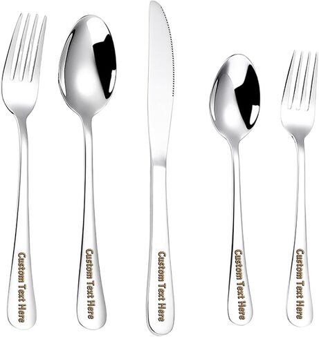 Custom Personalized Engraved Stainless Steel Flatware Cutlery Set, Dinnerware Set, Mirror Polished, For Home, Kitchen, Restaurant, Hotel, Anniversary, Birthday, Christmas Gifts (7) in Saudi Arabia