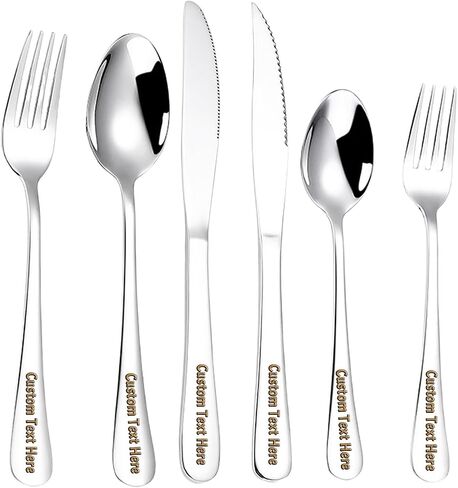 Custom Personalized Engraved Stainless Steel Flatware Cutlery Set, Dinnerware Set, Mirror Polished, For Home, Kitchen, Restaurant, Hotel, Anniversary, Birthday, Christmas Gifts (7) in Saudi Arabia
