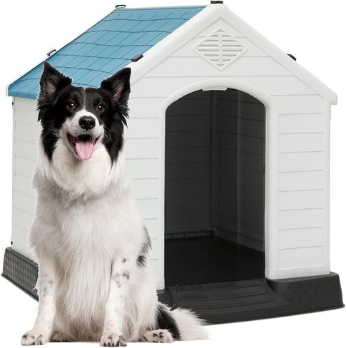 MoNiBloom Easy to Clean Insulated Dog House with Mats and Tray, Outdoor Durable Dog House for Small Medium Large Dogs, Waterproof Doghouses with Elevated Floor and Air Vents, 30.5"D x 23.5"W x 30"H in Saudi Arabia