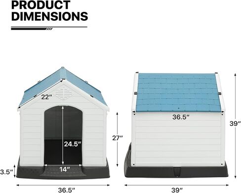 MoNiBloom Easy to Clean Insulated Dog House with Mats and Tray, Outdoor Durable Dog House for Small Medium Large Dogs, Waterproof Doghouses with Elevated Floor and Air Vents, 30.5"D x 23.5"W x 30"H in Saudi Arabia