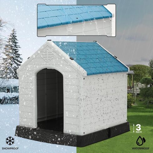 MoNiBloom Easy to Clean Insulated Dog House with Mats and Tray, Outdoor Durable Dog House for Small Medium Large Dogs, Waterproof Doghouses with Elevated Floor and Air Vents, 30.5"D x 23.5"W x 30"H in Saudi Arabia