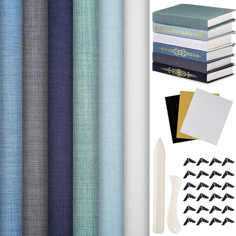 Book Binding Cloth Kit, Includes 12''x16'' Bookcover Cloth Fabric 24 Decorative Corners 3 Iron on Vinyl Sheets Bone Folder Tools, Backing Paper,for Old Book DIY Craft Supplies(Vintage Series) in Saudi Arabia
