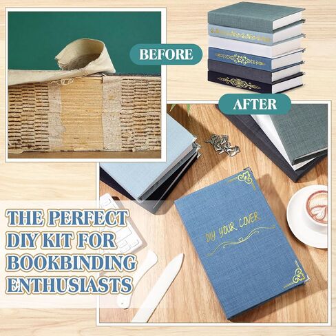 Book Binding Cloth Kit, Includes 12''x16'' Bookcover Cloth Fabric 24 Decorative Corners 3 Iron on Vinyl Sheets Bone Folder Tools, Backing Paper,for Old Book DIY Craft Supplies(Vintage Series) in Saudi Arabia