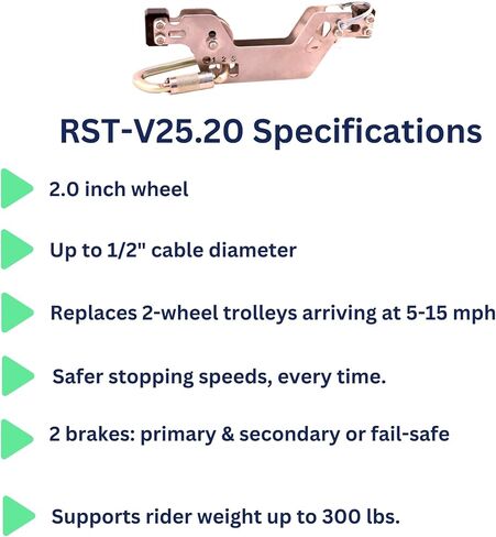 RST-24V (20-30 mph) 2-inch wheel Auto-Braking Zipline Trolley - Fail-Safe Friction Braking for Safer Zip Lines for Kids and Adults in Saudi Arabia