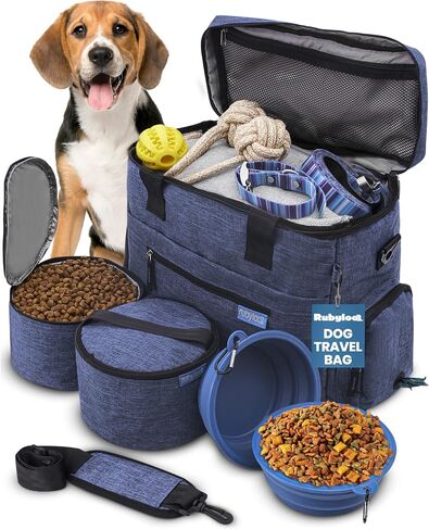 The Original Doggy Bag™ - Complete Dog Travel Bowl Bag for Supplies with 2 BPA-Free Travel Dog Bowls & 2 Food Containers - Traveling Kit for Road Trips, Camping, Weekend Away or Doggy Gift - Beige in Saudi Arabia