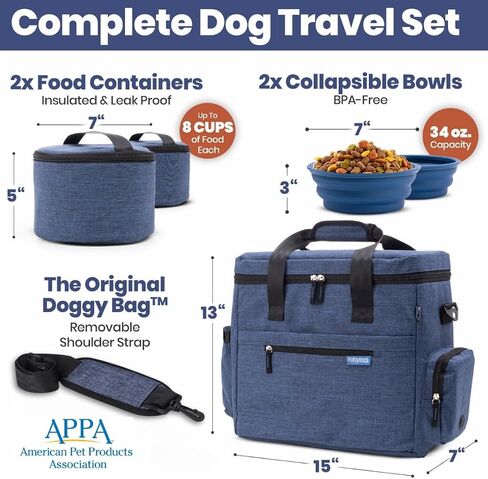 The Original Doggy Bag™ - Complete Dog Travel Bowl Bag for Supplies with 2 BPA-Free Travel Dog Bowls & 2 Food Containers - Traveling Kit for Road Trips, Camping, Weekend Away or Doggy Gift - Beige in Saudi Arabia