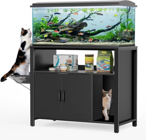 GDLF 40 Gallon Breeder Tank Stand，40–50 Gallon Fish Tank Stand with Hidden Cat Litter Box Cabinet and Cat Perch,36.6"x18.9"Tabletop, 660 LBS Capacity in Kuwait