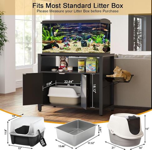 GDLF 40 Gallon Breeder Tank Stand，40–50 Gallon Fish Tank Stand with Hidden Cat Litter Box Cabinet and Cat Perch,36.6"x18.9"Tabletop, 660 LBS Capacity in Kuwait