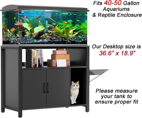 GDLF 40 Gallon Breeder Tank Stand，40–50 Gallon Fish Tank Stand with Hidden Cat Litter Box Cabinet and Cat Perch,36.6"x18.9"Tabletop, 660 LBS Capacity in Kuwait