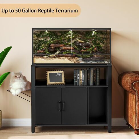 GDLF 40 Gallon Breeder Tank Stand，40–50 Gallon Fish Tank Stand with Hidden Cat Litter Box Cabinet and Cat Perch,36.6"x18.9"Tabletop, 660 LBS Capacity in Kuwait