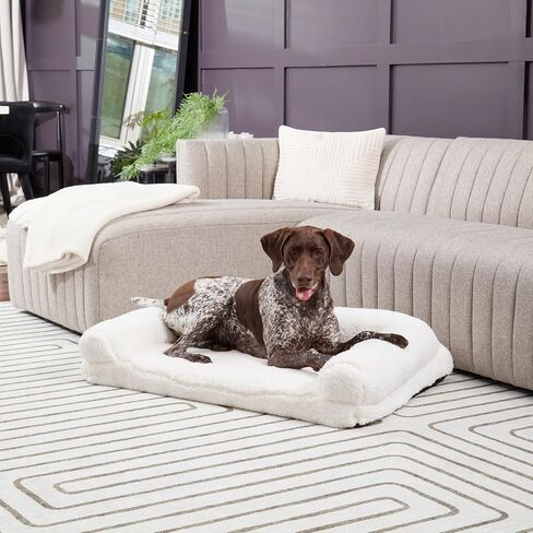 Happy Hounds Millie Sherpa Sofa Style Dog Bed with Removable Cover, Medium, Mink Gray in Saudi Arabia