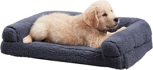 Happy Hounds Millie Sherpa Sofa Style Dog Bed with Removable Cover, Medium, Mink Gray in Saudi Arabia