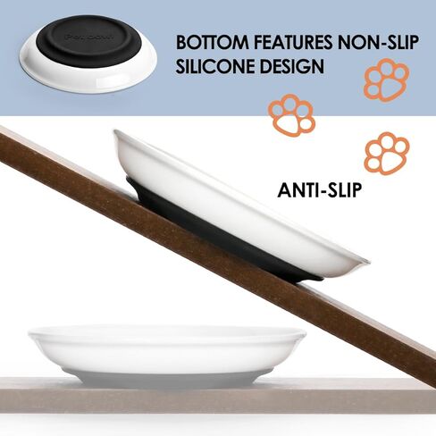 Ceramic Cat Bowls,Cat Feeding Bowls with Non Slip Mats,Pet Bowl Cat Dishes for Food and Water,Wide Shallow Cat Bowl Whisker Friendly,3 Pack (White) in Kuwait