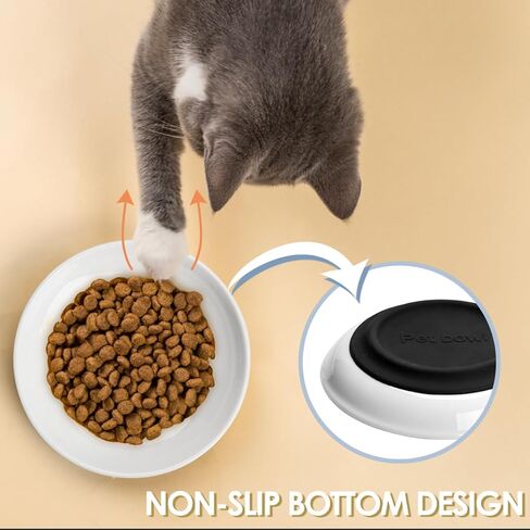 Ceramic Cat Bowls,Cat Feeding Bowls with Non Slip Mats,Pet Bowl Cat Dishes for Food and Water,Wide Shallow Cat Bowl Whisker Friendly,3 Pack (White) in Kuwait