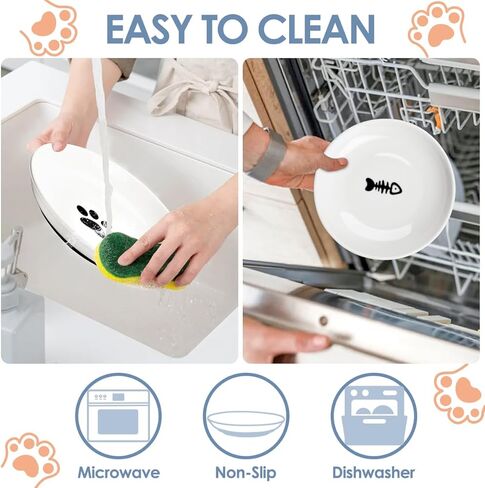 Ceramic Cat Bowls,Cat Feeding Bowls with Non Slip Mats,Pet Bowl Cat Dishes for Food and Water,Wide Shallow Cat Bowl Whisker Friendly,3 Pack (White) in Kuwait