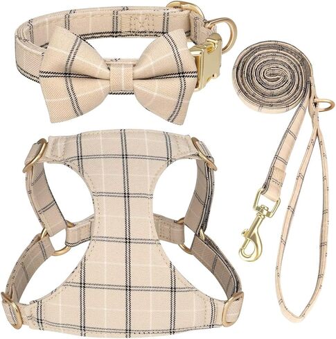 Beirui Cute Small Dog Harness Collar and Leash Set with Bowtie, Soft Adjustable Pink Puppy Harness for Small Sized Dogs Cats Walks Parties and Photoshoots(Pink,XXS:Chest 12-14") in Saudi Arabia