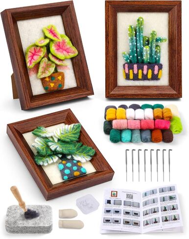 OEHPICC EDELE TOLITETLE TOLITET-SEDSE-WOOL CONDING SUPPIES مع Frame & Tools (3 Potted Potted) | تشمل مجموعة الطلاء التي شعرت بها الإبرة للبالغين إبر التلبيس ، ورقة النسيج ، التعليمات in Kuwait