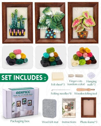 OEHPICC EDELE TOLITETLE TOLITET-SEDSE-WOOL CONDING SUPPIES مع Frame & Tools (3 Potted Potted) | تشمل مجموعة الطلاء التي شعرت بها الإبرة للبالغين إبر التلبيس ، ورقة النسيج ، التعليمات in Kuwait