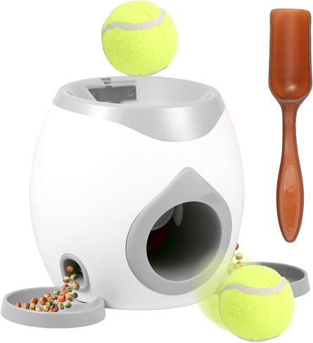 Dog Ball Launcher Interactive Puppy Ball Thrower Machine with Treat Dispenser Fun Dog Training Toys for Indoor Outdoor(Light Grey,2 Balls) in Saudi Arabia